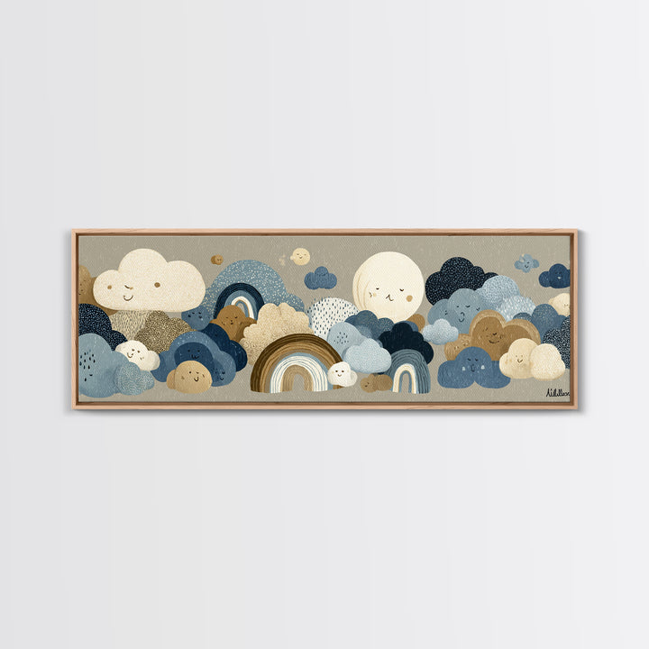 Cloud Rainbow and Raindrop Composition Canvas Print, Nursery Decor, Gallery Decor, Fine Art, Nursery, Wall Art, Home Decor, NDE-3x1-36