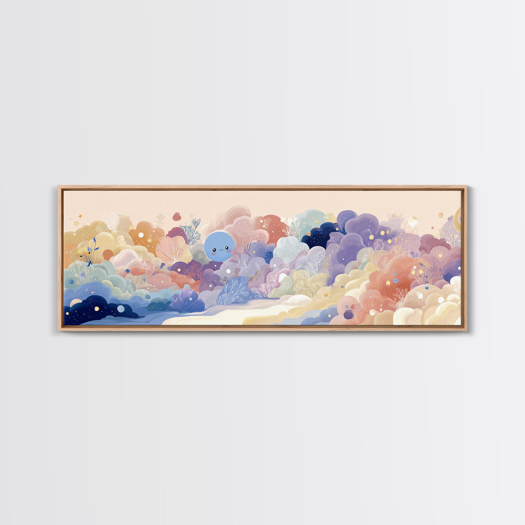 Pastel Rainbow with Soft Cloud Shapes Canvas Print, Nursery Decor, Boy Nursery Decor, Abstract Art, Nursery, Contemporary Art, NDE-3x1-41