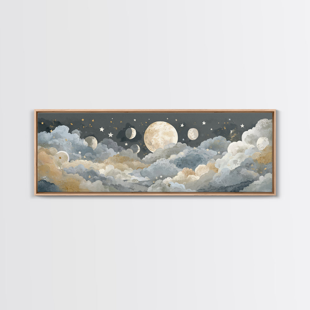 Moon Phase Mobile Canvas Print, Nursery Decor, Fine Art, Nursery, Floral Wall Art, Botanical Wall Art, Safari Nursery Decor, NDE-3x1-43
