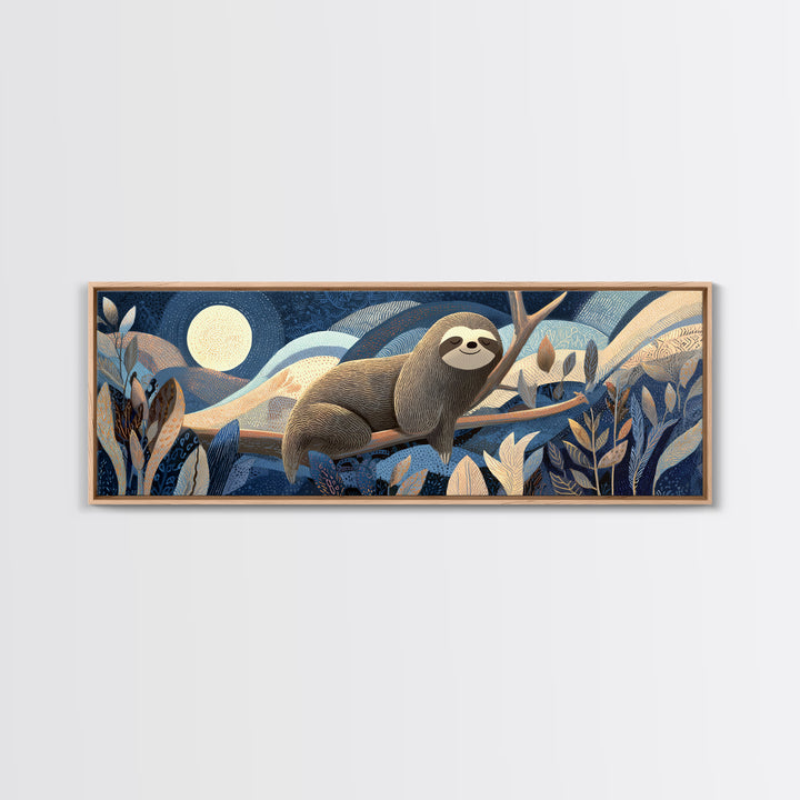Sleepy Sloth Hanging from Branch Canvas Print, Nursery Decor, Safari Nursery Decor, Nursery, Modern Decor, Fine Art Print, NDE-3x1-46