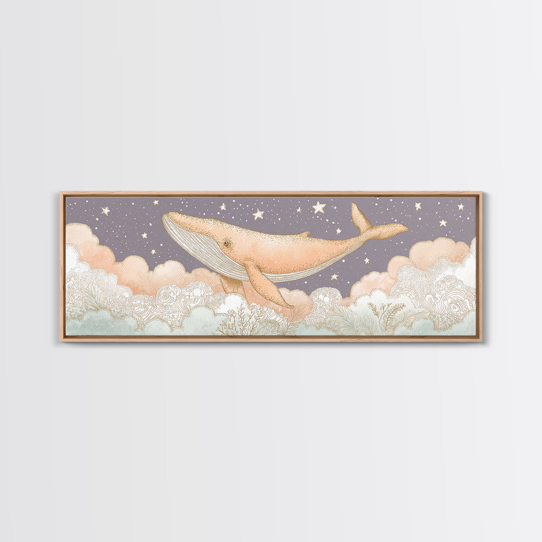 Baby Whale Swimming Through Stars Canvas Print, Nursery Decor, Textured Painting, Fine Art, Nursery, Bedroom Decor, Wall Decal, NDE-3x1-48