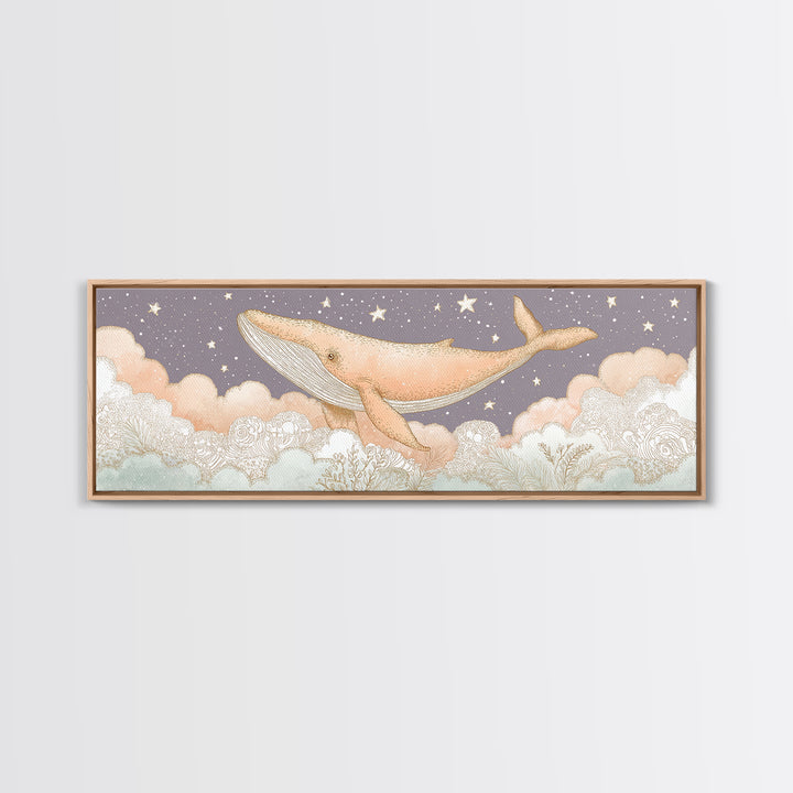 Baby Whale Swimming Through Stars Canvas Print, Nursery Decor, Textured Painting, Fine Art, Nursery, Bedroom Decor, Wall Decal, NDE-3x1-48