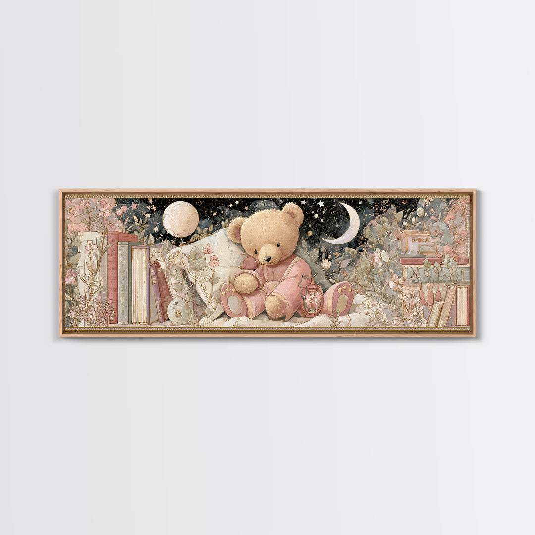 Storybook Bear with Little Lantern Canvas Print, Nursery Decor, Kids Wall Art, Abstract Art, Nursery, Room Decor, NDE-3x1-49