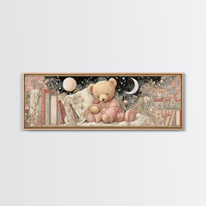 Storybook Bear with Little Lantern Canvas Print, Nursery Decor, Kids Wall Art, Abstract Art, Nursery, Room Decor, NDE-3x1-49