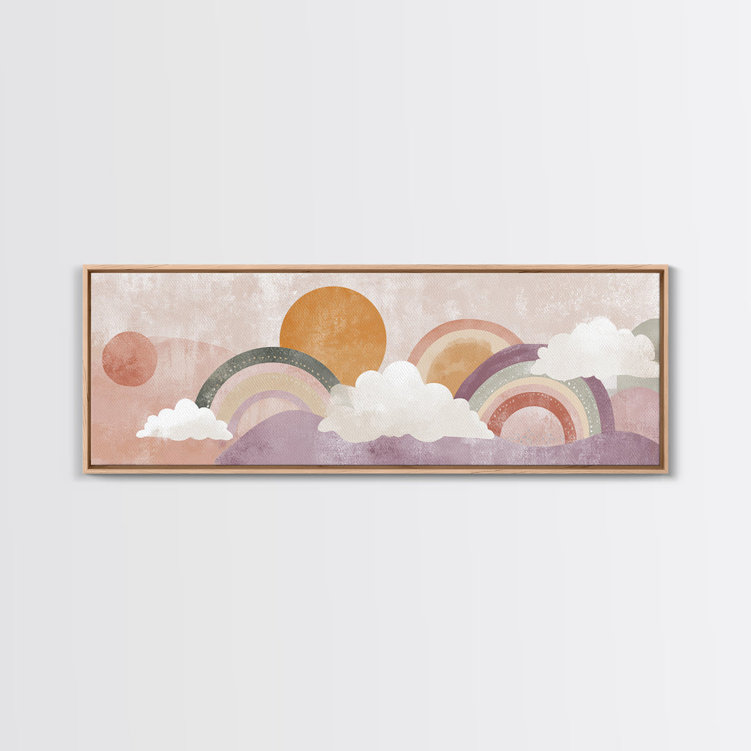 Neutral Boho Sun and Arch Shapes Framed Canvas Print, Nursery Decor, Framed Wall Art, Fine Art, Nursery, Safari Nursery Decor, NDE-3x1-51