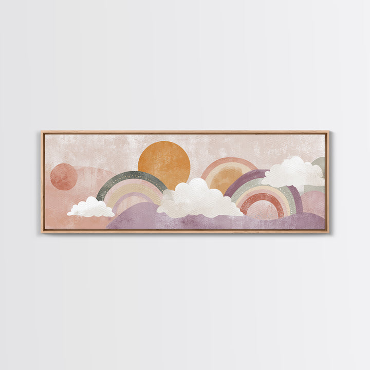 Neutral Boho Sun and Arch Shapes Framed Canvas Print, Nursery Decor, Framed Wall Art, Fine Art, Nursery, Safari Nursery Decor, NDE-3x1-51