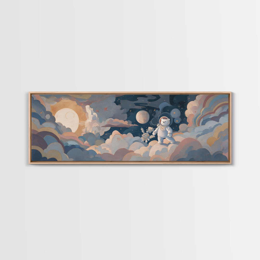 Little Astronaut Bear Framed Canvas Print, Nursery Decor, Art Print, Fine Art, Nursery, Woodland Nursery Decor, Nursery Prints, NDE-3x1-55