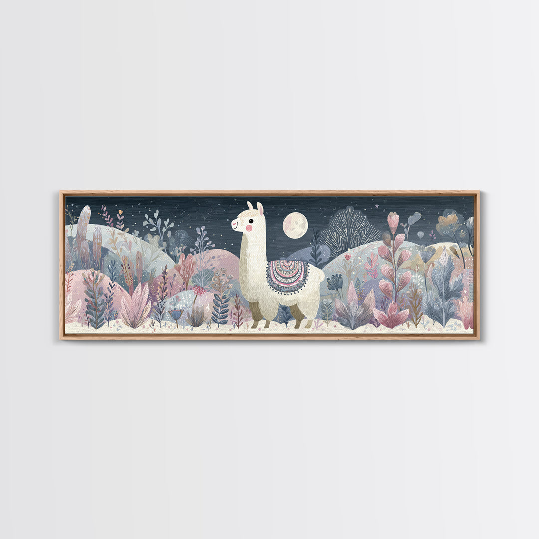 Cute Llama with Blanket Pattern Canvas Print, Nursery Decor, Nursery Wall Decal, Oil Painting, Nursery, Minimalist Decor, NDE-3x1-61