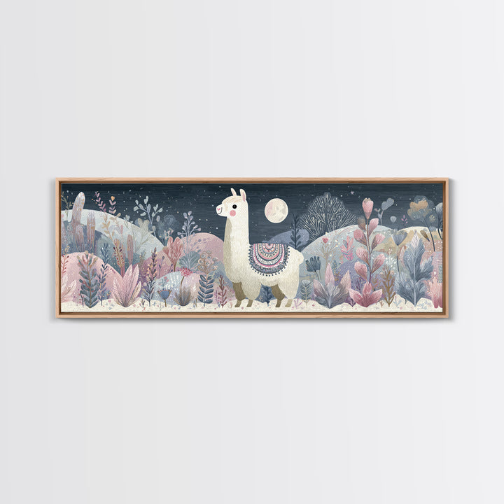 Cute Llama with Blanket Pattern Canvas Print, Nursery Decor, Nursery Wall Decal, Oil Painting, Nursery, Minimalist Decor, NDE-3x1-61