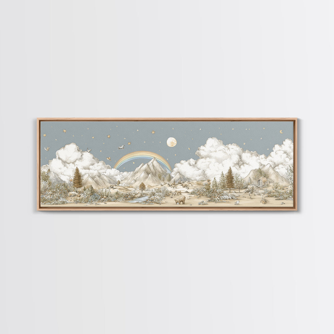 Calm Mountain Nursery Landscape Framed Canvas Print, Nursery Decor, Luxury Decor, Fine Art, Nursery, Nursery Wall Art, NDE-3x1-64