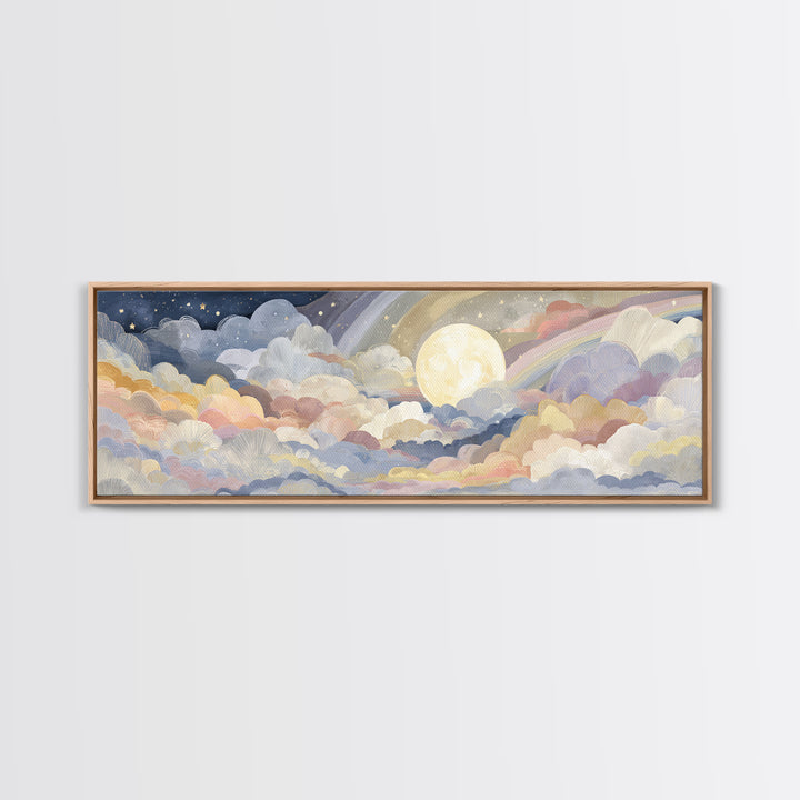 Pastel Rainbow with Soft Cloud Shapes Canvas Print, Nursery Decor, Boy Nursery Decor, Abstract Art, Nursery, Contemporary Art, NDE-3x1-65