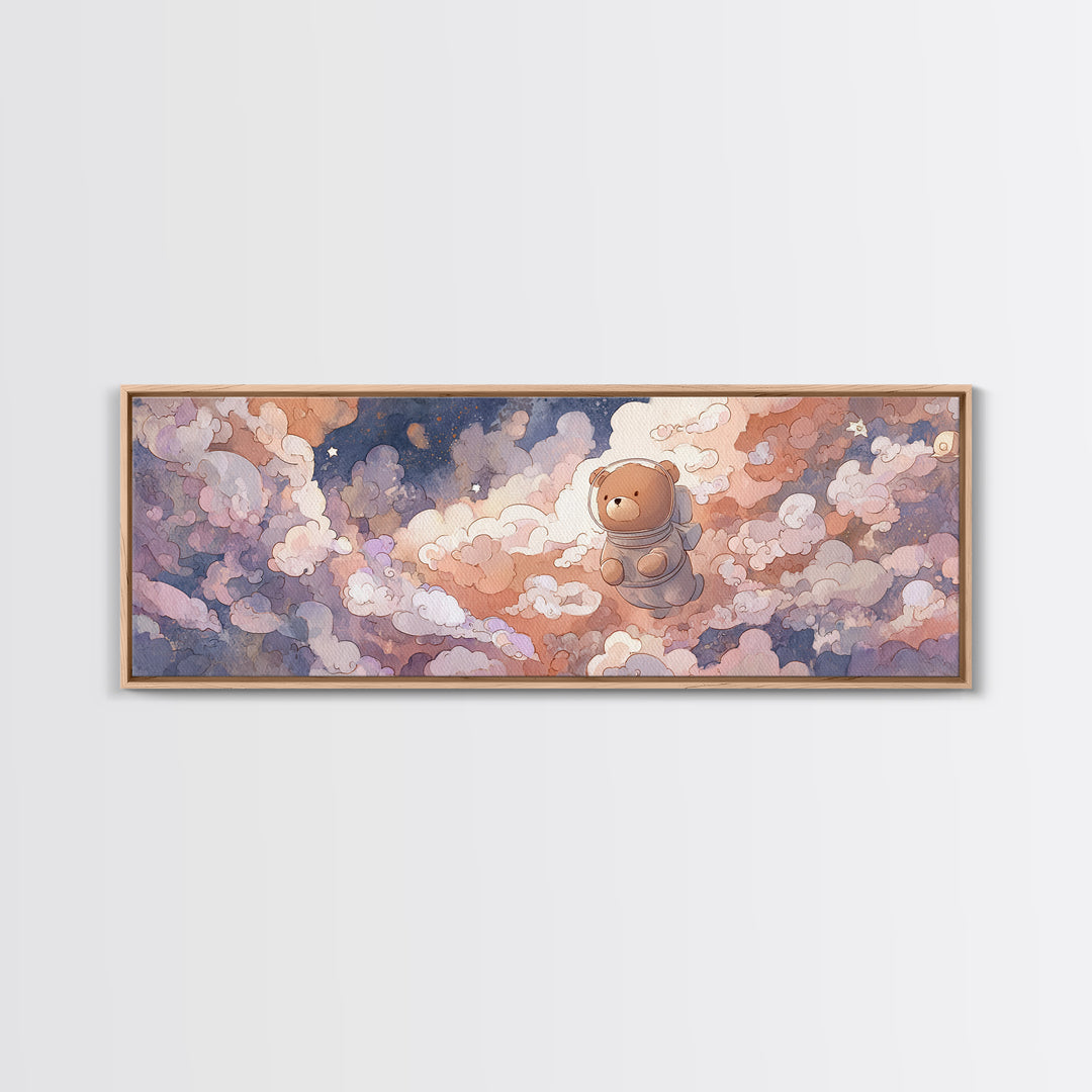 Little Astronaut Bear Framed Canvas Print, Nursery Decor, Statement Artwork, Fine Art, Nursery, Nursery Wall Art, NDE-3x1-7