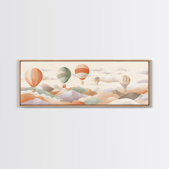 Hot Air Balloon Drifting Canvas Print, Nursery Decor, Art Print, Fine Art, Nursery, Woodland Nursery Decor, Nursery Prints, NDE-3x1-76
