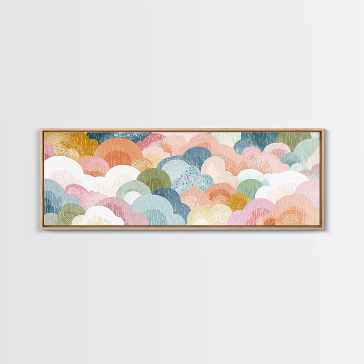 Cloud Rainbow and Raindrop Composition Framed Canvas Print, Nursery Decor, Canvas, Fine Art, Nursery, Playroom Decor, NDE-3x1-84