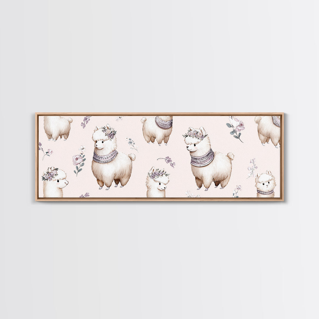 Cute Llama with Blanket Pattern Canvas Print, Nursery Decor, Nursery Wall Decal, Oil Painting, Nursery, Minimalist Decor, NDE-3x1-85