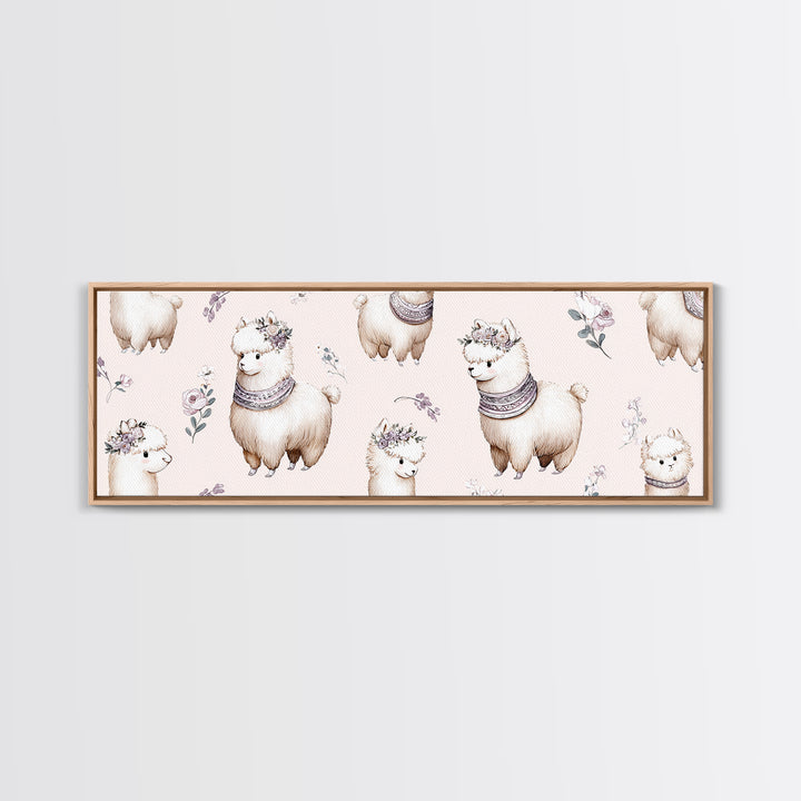 Cute Llama with Blanket Pattern Canvas Print, Nursery Decor, Nursery Wall Decal, Oil Painting, Nursery, Minimalist Decor, NDE-3x1-85
