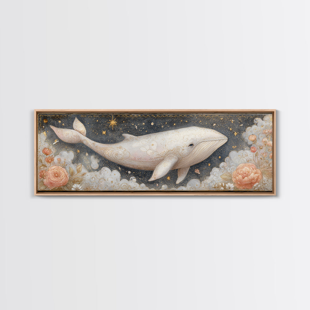 Baby Whale Swimming Through Stars Canvas Print, Nursery Decor, Textured Painting, Fine Art, Nursery, Bedroom Decor, Wall Decal, NDE-3x1-96