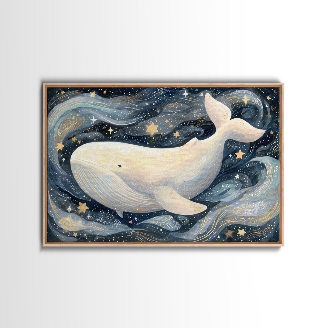 Baby Whale Swimming Through Stars Canvas Print, Nursery Decor, Wall Light, Fine Art, Nursery, Statement Artwork, Boho Decor, NDE-3x2-12