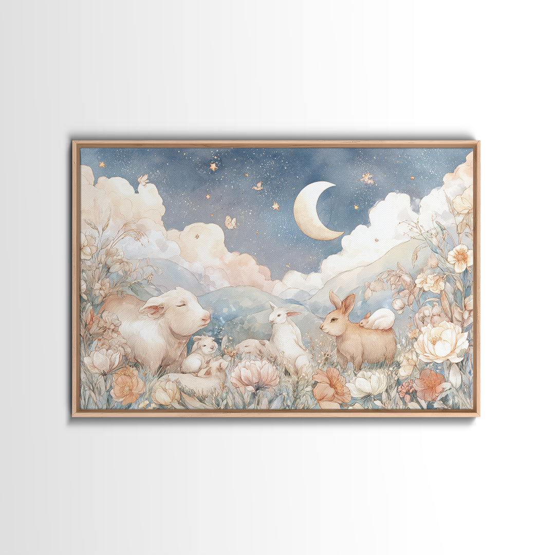 Farm Animals in Soft Watercolor Style Canvas Print, Nursery Decor, Wall, Oil Painting, Nursery, Nursery Wall Decals, NDE-3x2-22