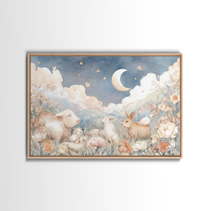 Farm Animals in Soft Watercolor Style Canvas Print, Nursery Decor, Wall, Oil Painting, Nursery, Nursery Wall Decals, NDE-3x2-22
