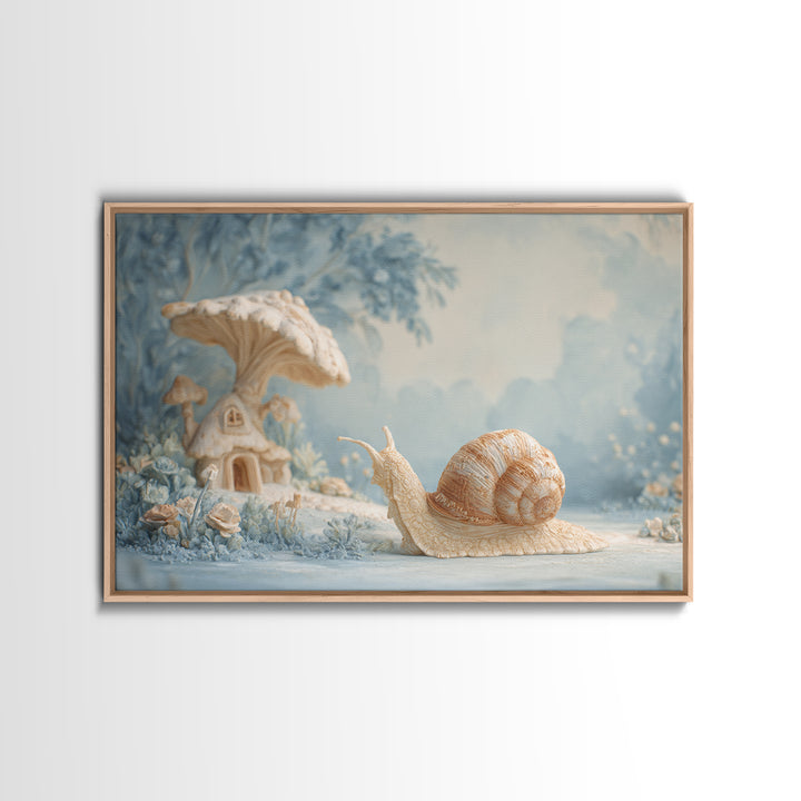 Garden Snail with Mushroom House Canvas Print, Nursery Decor, Nursery Name Sign, Fine Art, Nursery, Luxury Decor, Room Decor, NDE-3x2-3