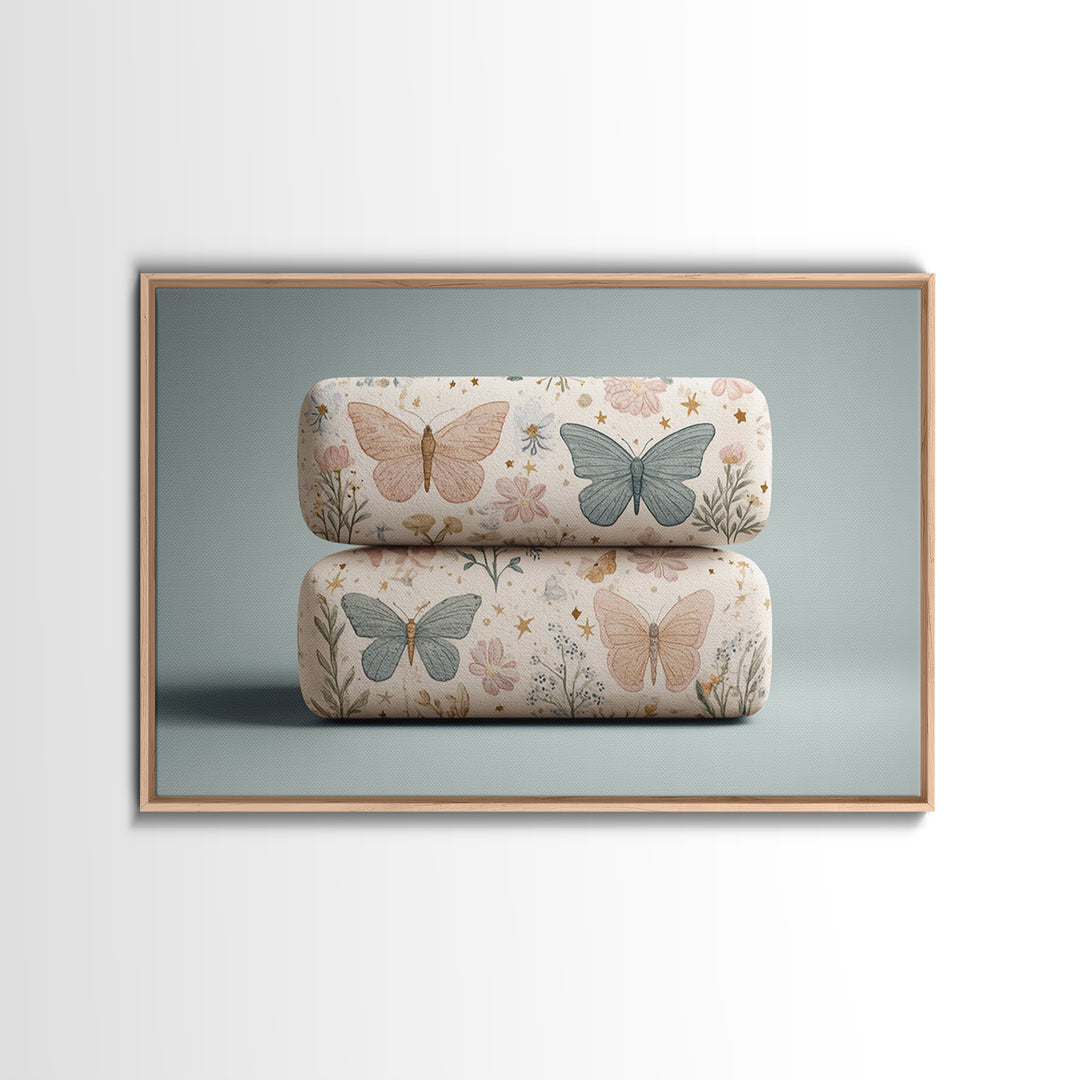 Pastel Butterfly and Wildflower Pattern Canvas Print, Nursery Decor, Boy Nursery Decor, Fine Art, Nursery, Contemporary Art, NDE-3x2-44
