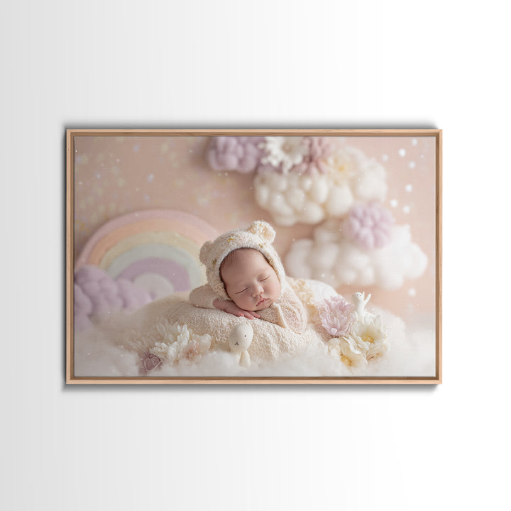 Cloud Rainbow and Raindrop Composition Canvas Print, Nursery Decor, Gallery Decor, Fine Art, Nursery, Wall Art, Home Decor, NDE-3x2-48