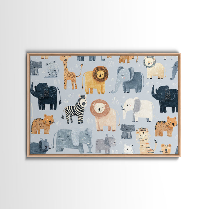Cute Safari Animals Canvas Print, Nursery Decor, Room Decor, Fine Art, Nursery, Framed Wall Art, Bedroom Decor, Wall Decal, NDE-3x2-56