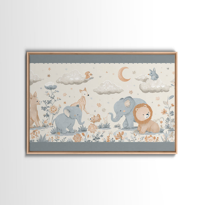 Woodland Animal Parade Framed Canvas Print, Nursery Decor, Nursery Prints, Nursery, Nursery Wall Decal, Boy Nursery Decor, NDE-3x2-6