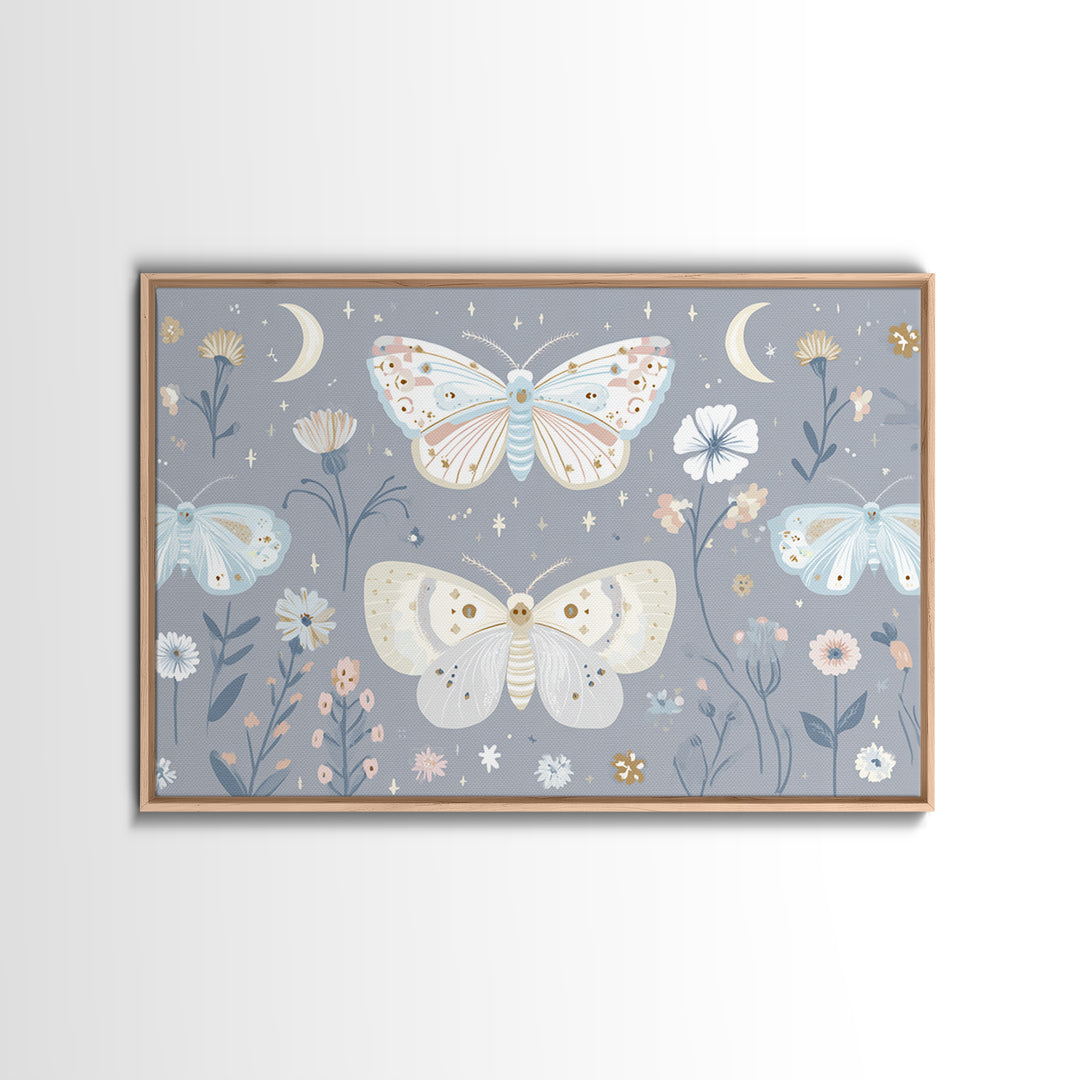 Pastel Butterfly and Wildflower Pattern Canvas Print, Nursery Decor, Minimalist Decor, Oil Painting, Nursery, Wall Decals, NDE-3x2-68