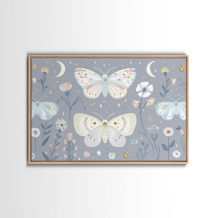 Pastel Butterfly and Wildflower Pattern Canvas Print, Nursery Decor, Minimalist Decor, Oil Painting, Nursery, Wall Decals, NDE-3x2-68