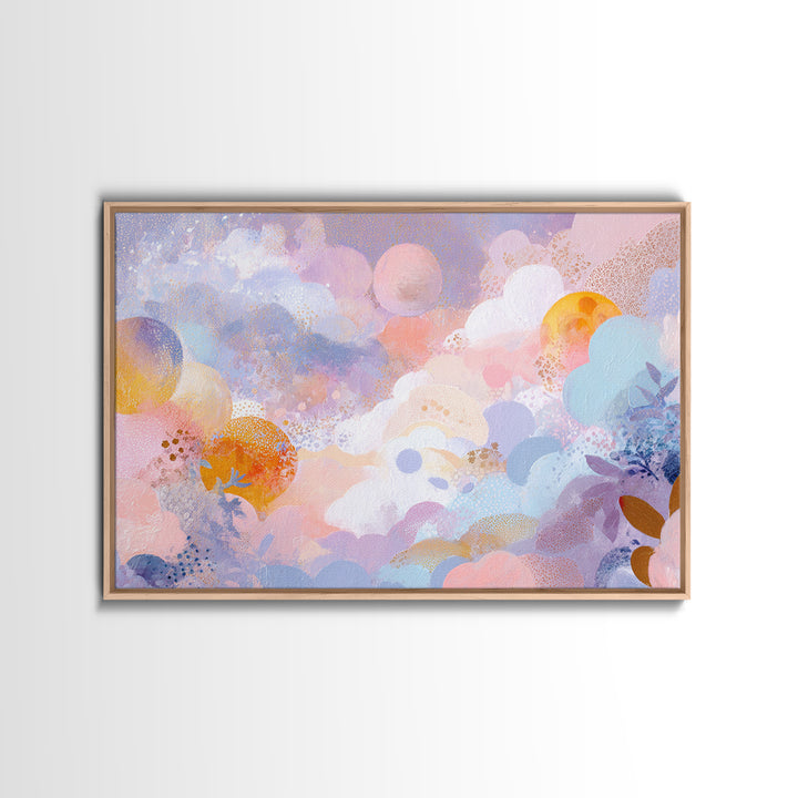 Pastel Rainbow with Soft Cloud Shapes Framed Canvas Print, Nursery Decor, Room Decor, Abstract Art, Nursery, Framed Wall Art, NDE-3x2-77