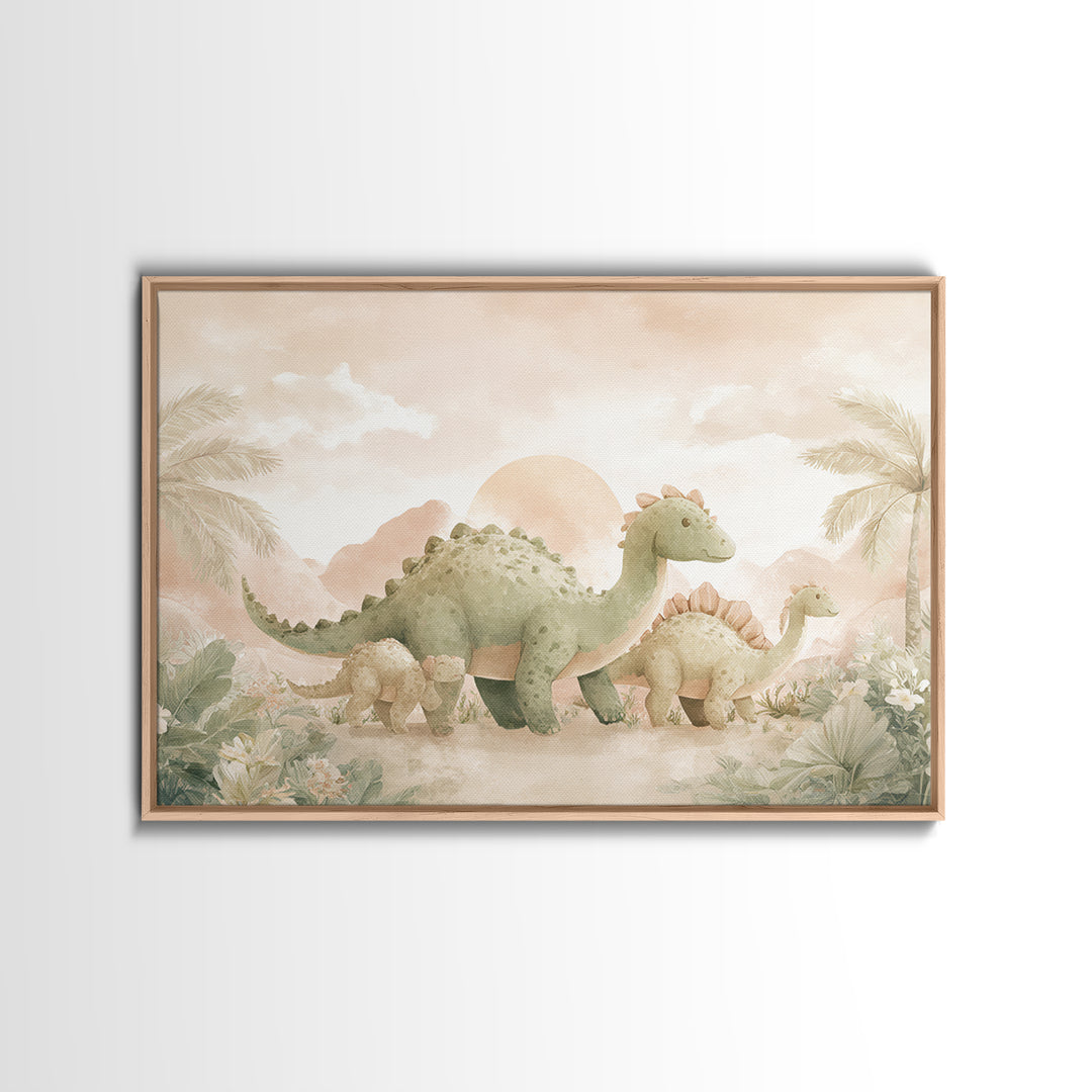 Gentle Dinosaur Family Canvas Print, Nursery Decor, Nursery Wall Decor, Fine Art, Nursery, Nursery Name Sign, Kids Wall Art, NDE-3x2-83