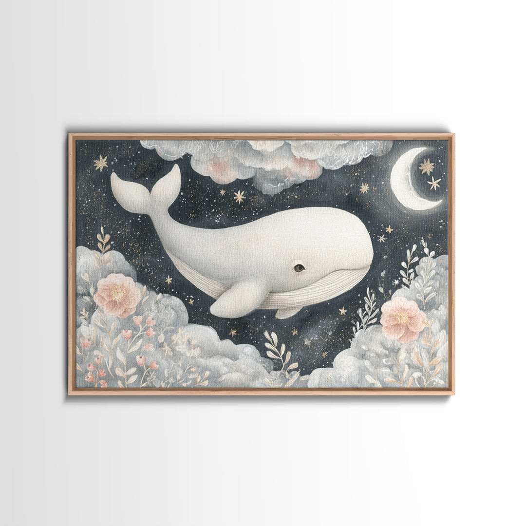 Baby Whale Swimming Through Stars Canvas Print, Nursery Decor, Wall Decor, Fine Art, Nursery, Woodland Nursery Decor, NDE-3x2-84