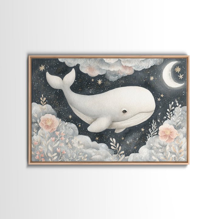 Baby Whale Swimming Through Stars Canvas Print, Nursery Decor, Wall Decor, Fine Art, Nursery, Woodland Nursery Decor, NDE-3x2-84