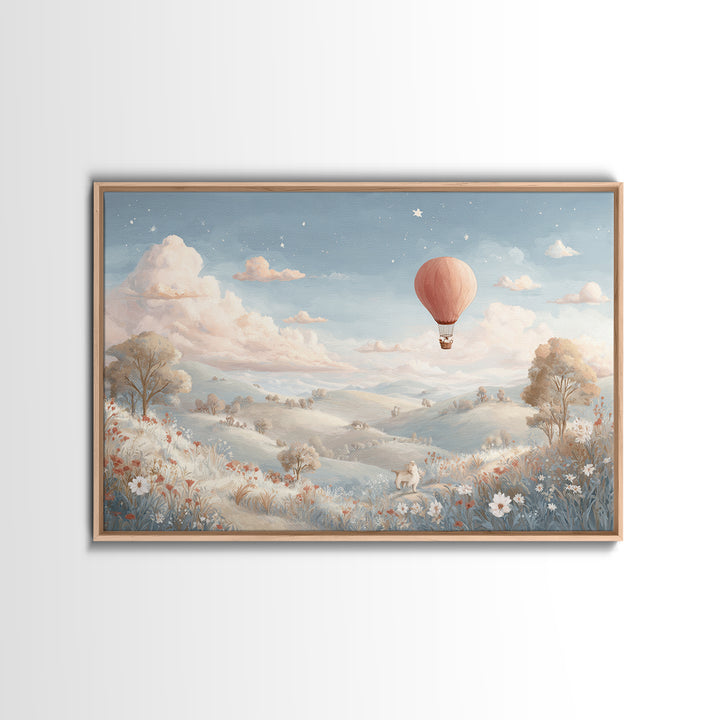 Hot Air Balloon Drifting Canvas Print, Nursery Decor, Art Print, Fine Art, Nursery, Woodland Nursery Decor, Nursery Prints, NDE-3x2-88