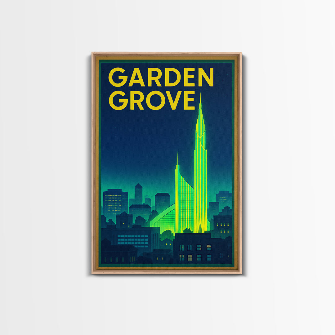 Garden Grove Travel Poster, Canvas Print, Electric Night Poster Art, Garden Grove Poster Print, Travel Wall Art, Wanderlust Decor