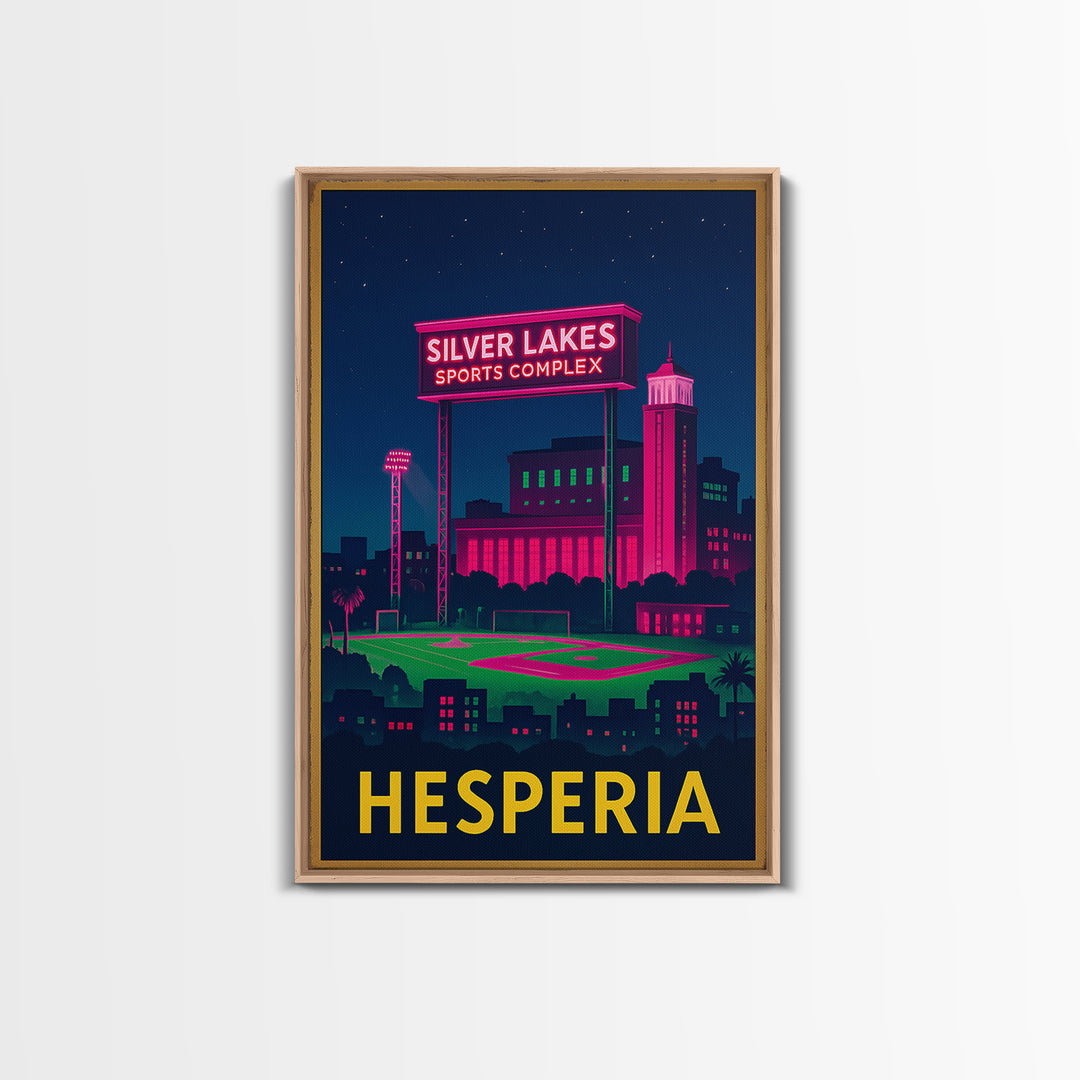 Hesperia California Travel Poster, Canvas Print, Neon Cityscape Wall Art, Hesperia Poster Print, Vintage City Poster, City Illustration