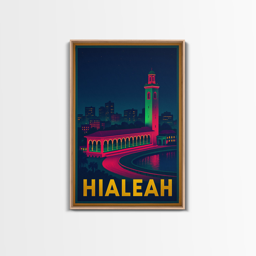 Hialeah Florida Travel Poster, Canvas Print, Cyberpunk Style City Art, Hialeah Travel Art, Wanderlust Decor, Fine Art Print, Wall Art