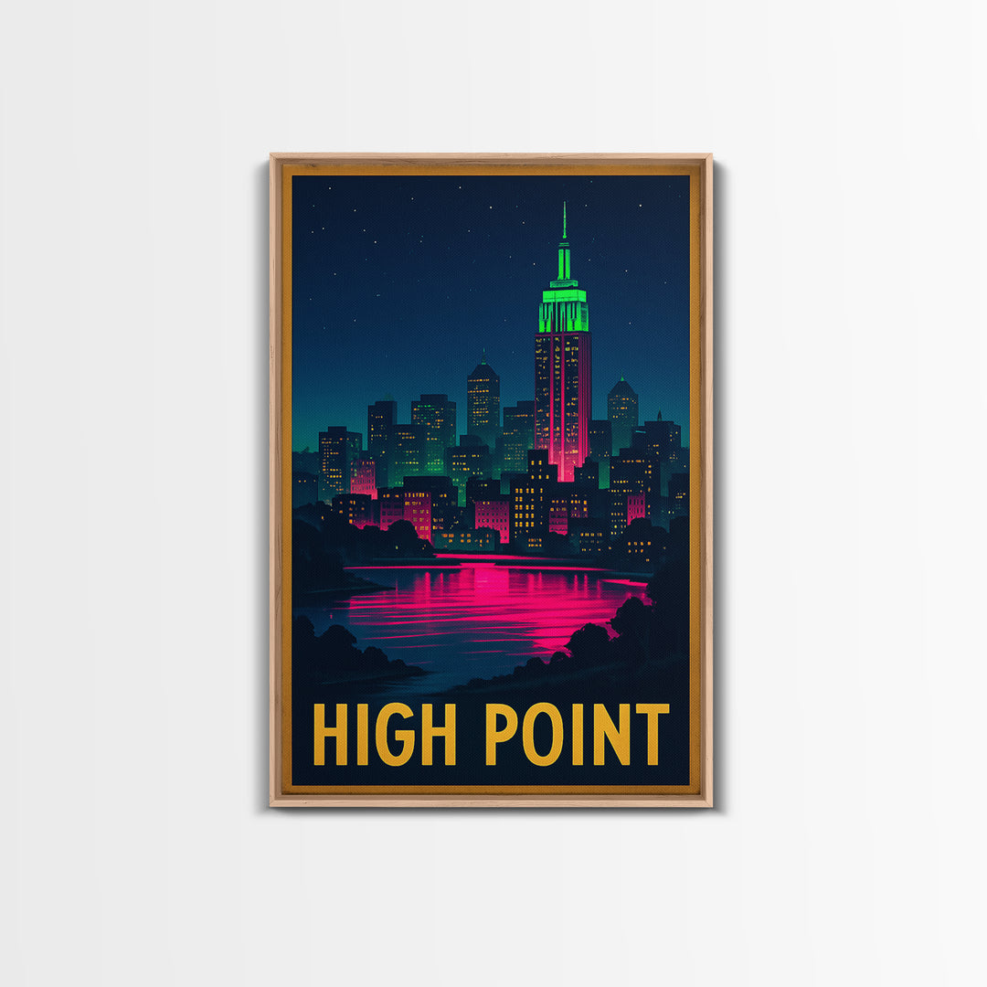 High Point North Carolina Travel Poster, Canvas Print, Cyberpunk Style City Art, High Point City Art, Travel Art, Travel Art Print