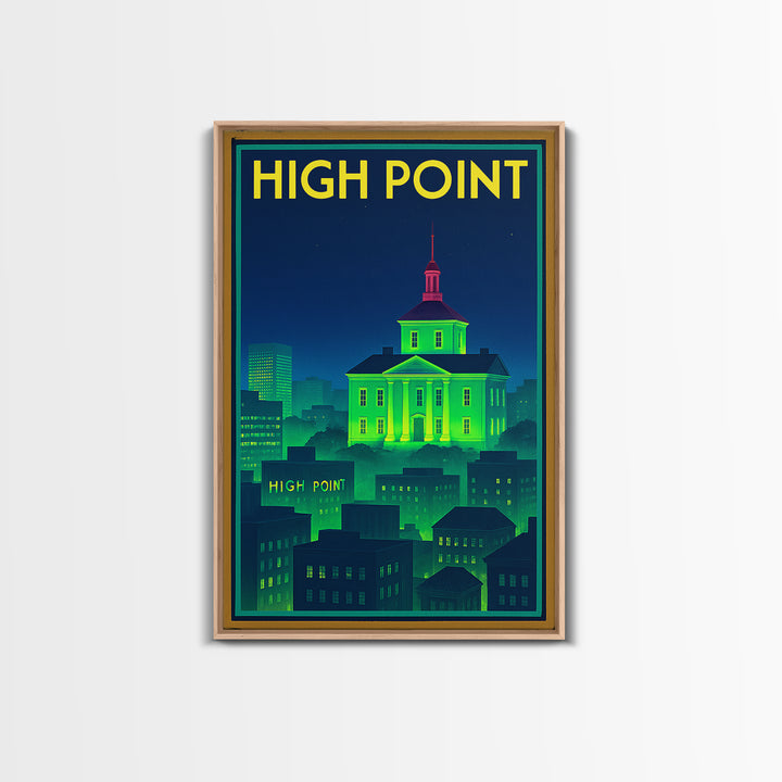 High Point Travel Poster, Framed Canvas Print, Cyberpunk Style City Art, High Point City Art, Vintage City Poster, Vintage Travel Art