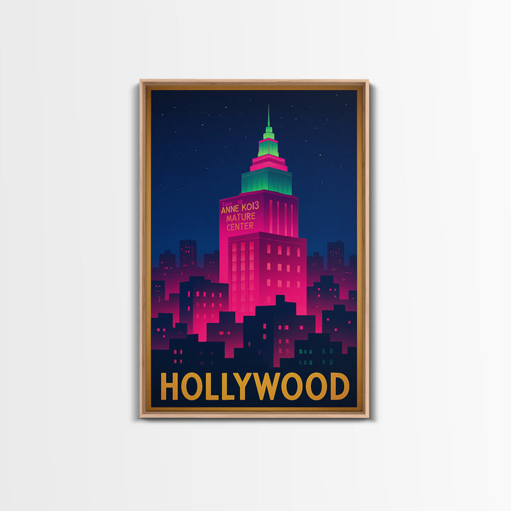 Hollywood Florida Travel Poster, Framed Canvas Print, Cyberpunk Style City Art, Hollywood Wall Art, Eclectic Wall Decor, Fine Art Print