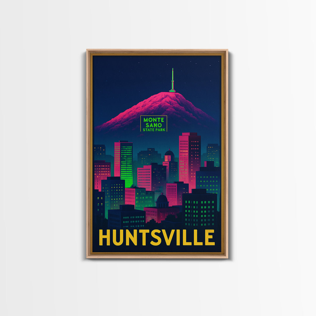 Huntsville Alabama Travel Poster, Framed Canvas Print, Cyberpunk Style City Art, Huntsville Poster Print, Travel Art Print, City Art Print