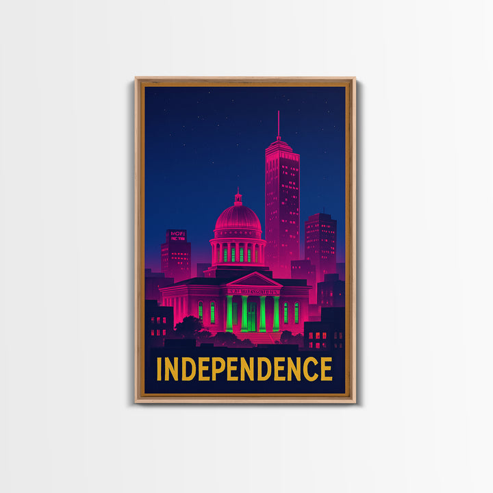 Independence Missouri Travel Poster, Canvas Print, Electric Night Poster Art, Independence Art Print, City Illustration, Home Office Decor