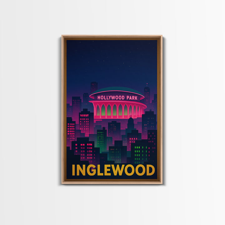 Inglewood California Travel Poster, Canvas Print, Neon Skyline Wall Art, Inglewood Wall Art, Travel Prints, Vintage City Poster, City Poster
