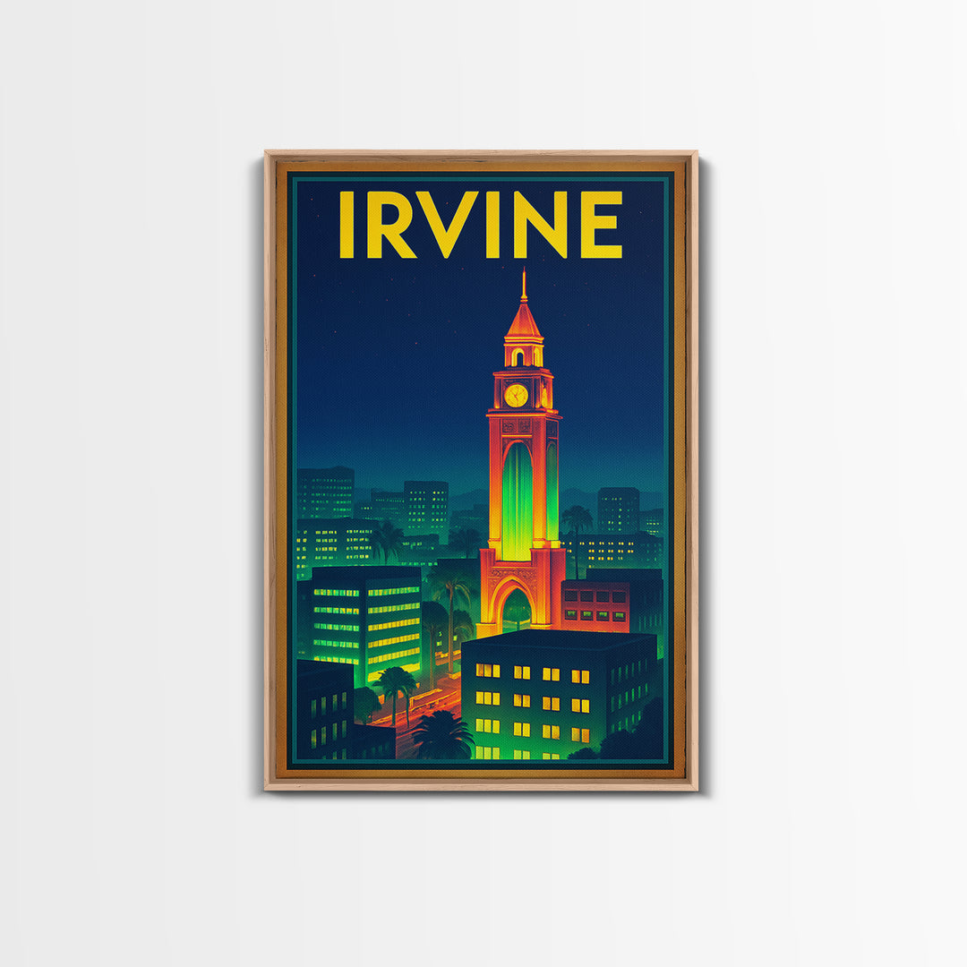 Irvine Travel Poster, Canvas Print, Retro Neon Travel Art, Irvine Art Print, Mid Century Wall Art, Vintage City Poster, Living Room Wall Art