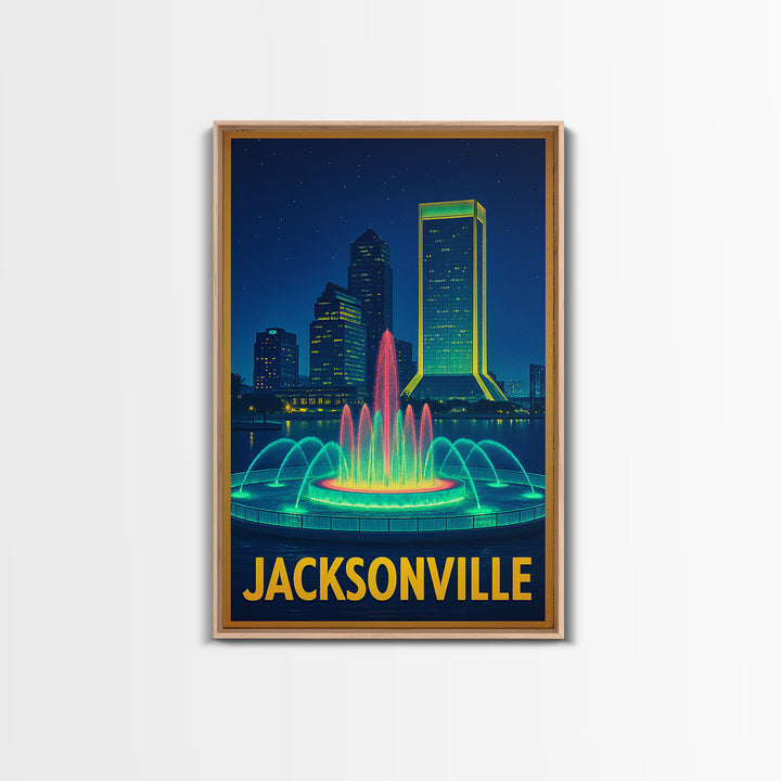 Jacksonville Florida Travel Poster, Canvas Print, Neon Skyline Art Wall Art, Jacksonville Poster Print, Vintage Travel Art, City Art Print