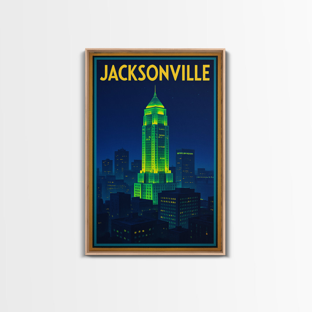 Jacksonville Travel Poster, Canvas Print, Electric Night Poster Art, Jacksonville Travel Art, Fine Art Print, Travel Poster Set