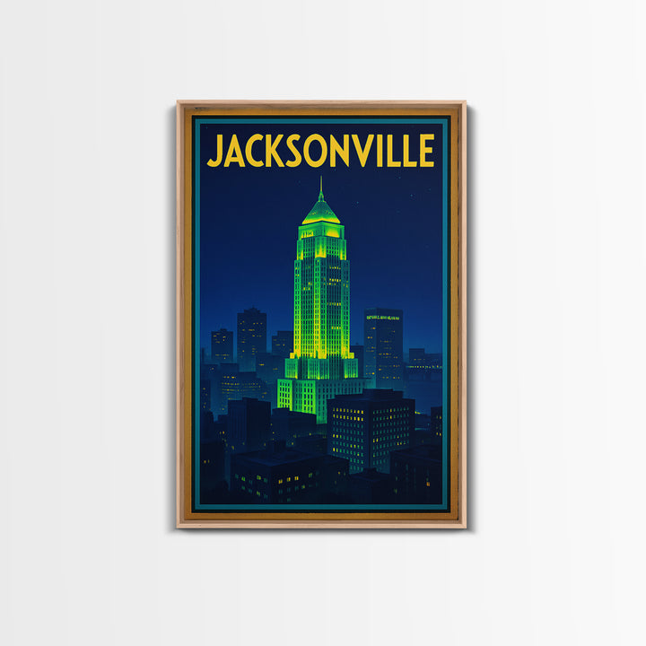 Jacksonville Travel Poster, Canvas Print, Electric Night Poster Art, Jacksonville Travel Art, Fine Art Print, Travel Poster Set