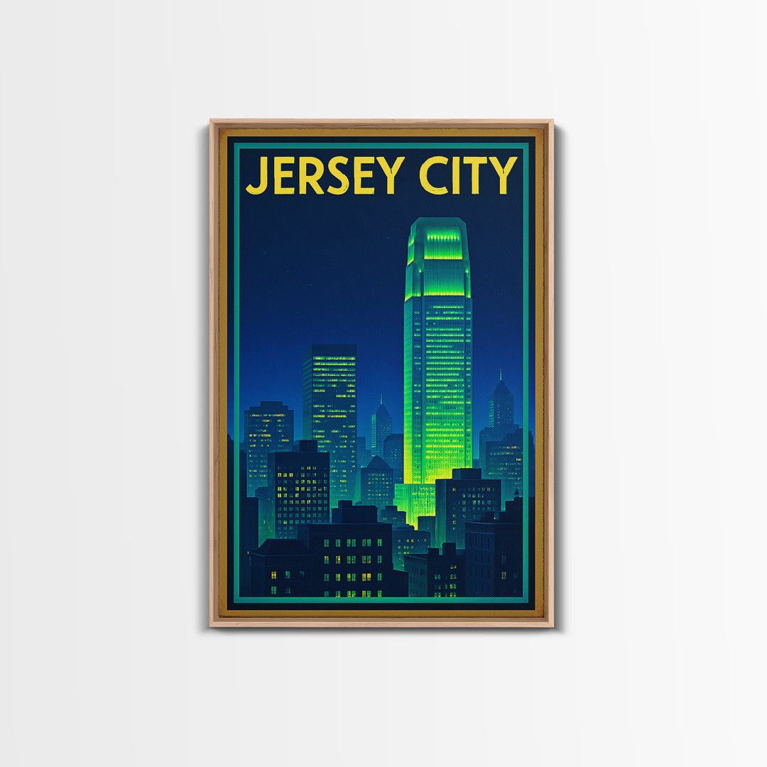 Jersey City Travel Poster, Canvas Print, Electric Night Poster Art, Jersey City Travel Art, Gift For Travelers, Travel Wall Art